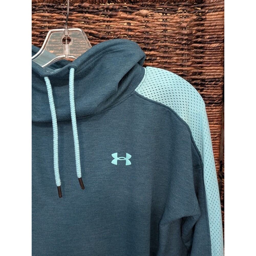 Under Armour Featherweight Fleece Funnel Neck Sweatshirt Women's Small Aqua Mesh - Picture 4 of 8